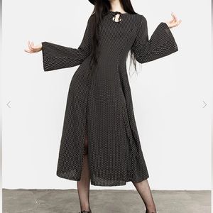 Disturbia Chandra Black 70s split midi dress moon print